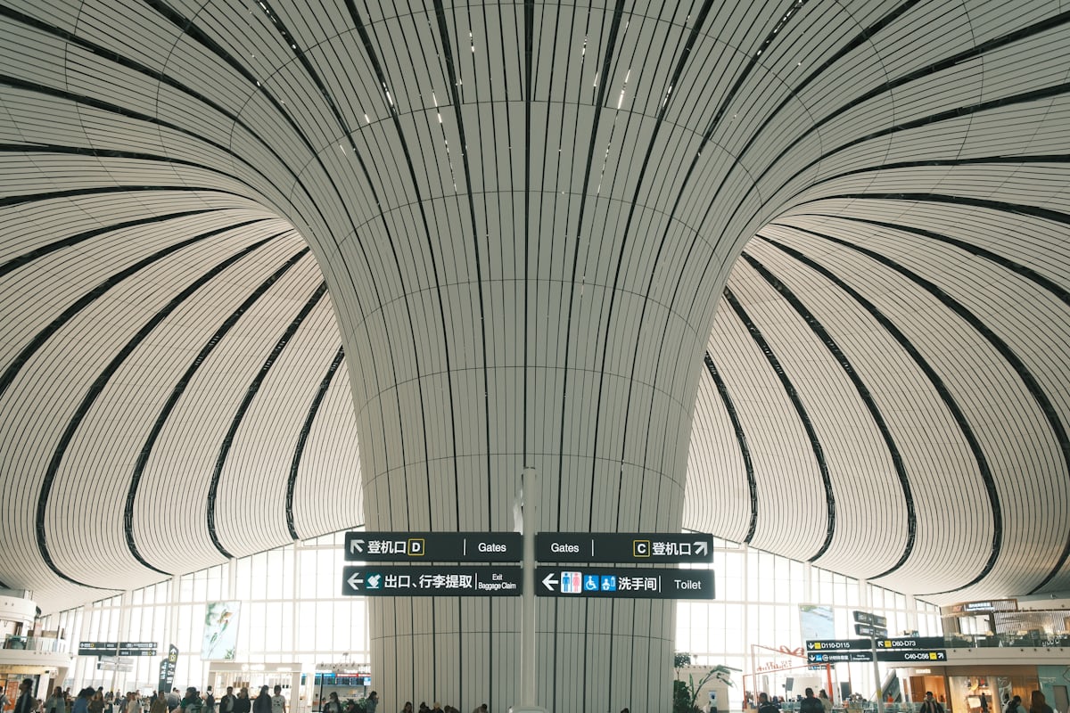 Inside Beijing Daxing International Airport — one of the 65 ports where US citizens can enter China under the 240-hour visa-free transit policy