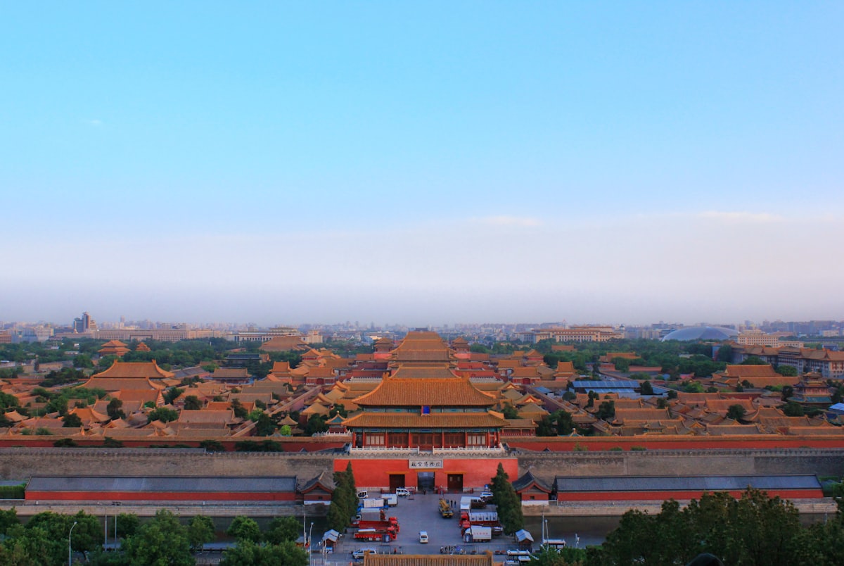The view from Jingshan Park — the Forbidden City roofline stretching down Beijing's central axis